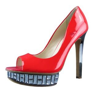 Boutique 9 Nosey Women Platform Heel Shoes Orange Patent Leather‎ Size 7 Medium
